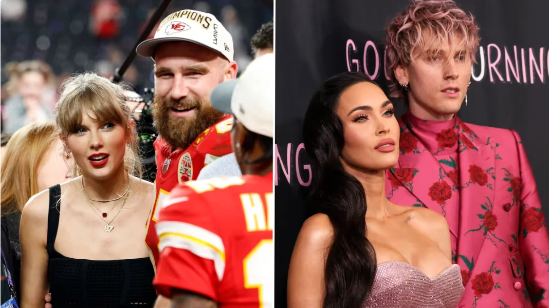 Doble cita de estrellas Taylor Swift y Travis Kelce se divirtieron con Megan Fox y Machine Gun Kelly en la fiesta del Super Bowl