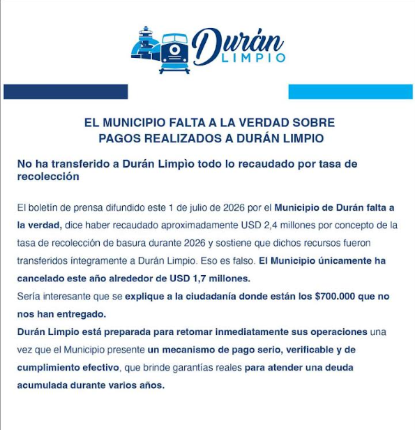 Consorcio Durán Limpio , pronunciamiento